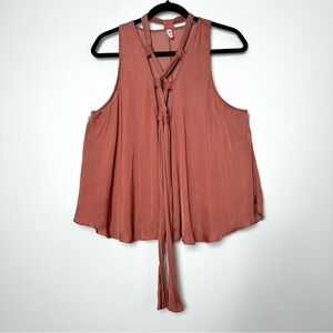 Intimately Free Boho Lace Up Blouse Satin Flowy Sleeveless Goblincore Earthy